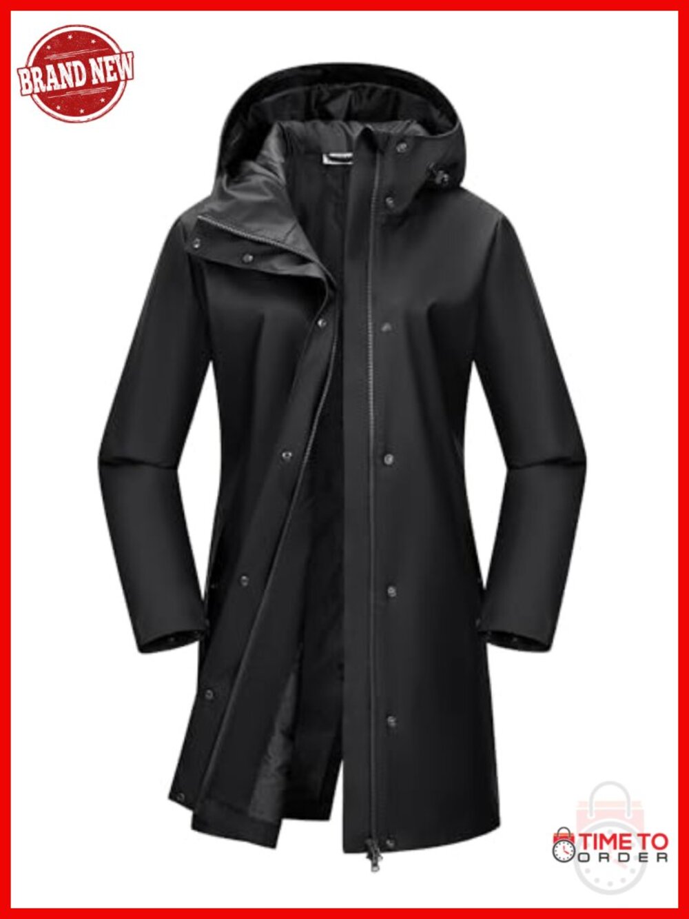 Women's Waterproof Long Rain Jacket PU Lightweight Hooded Trench Coat